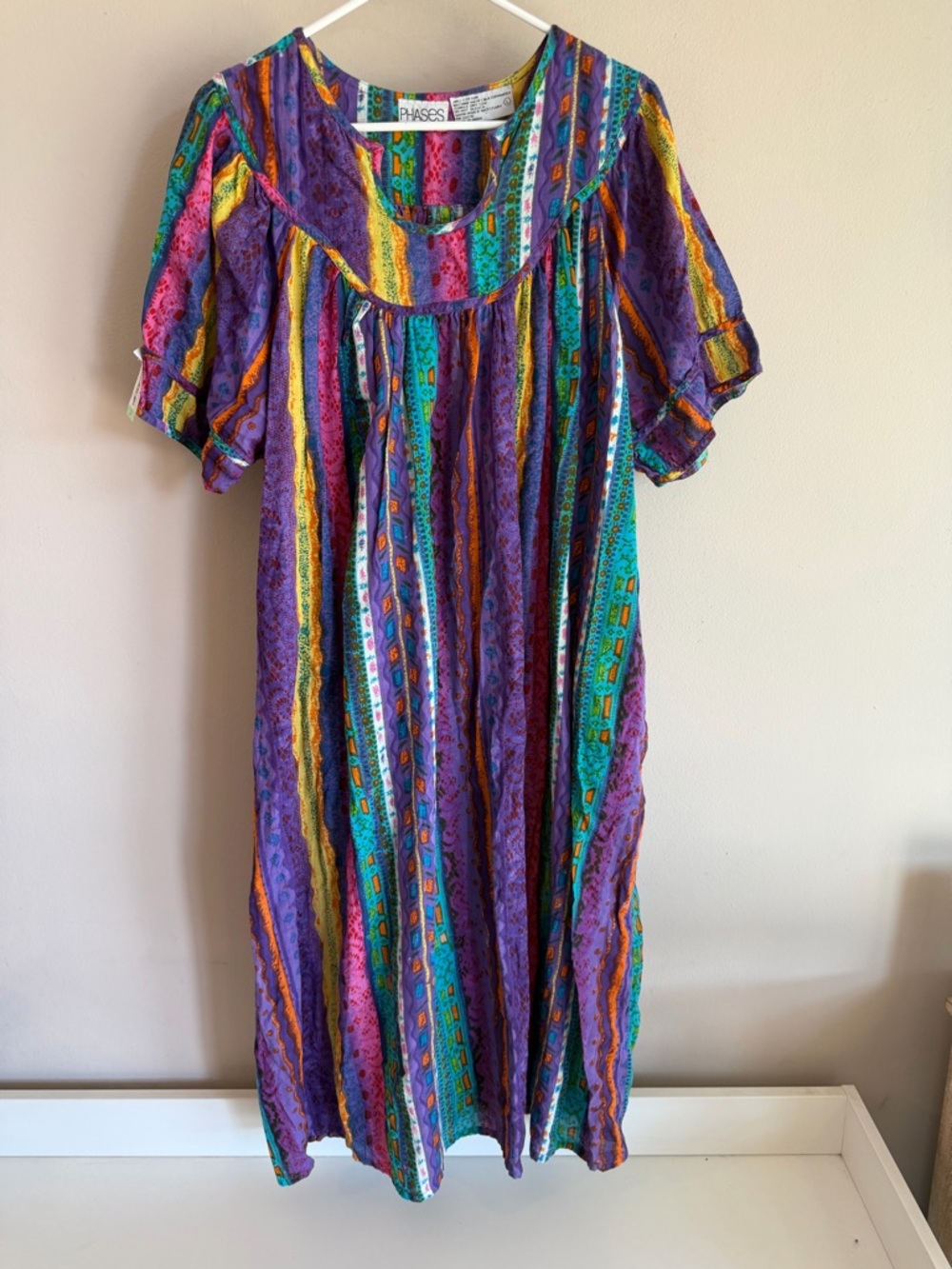 Vintage Phases Cotton Muumuu Dress e Multi Color Stripe Boho Loungewear India